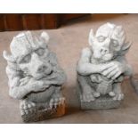 Pair of Concrete Gargoyle Garden Ornaments: height 35cm