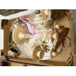 A mixed collection of items to include : Silver plated Gallery tray, similar part tea service,