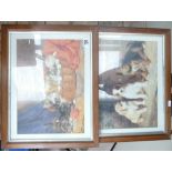 Two Oak Framed Prints of Kittens and Puppies(2):