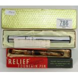 Vintage Relief fountain pen and combination telescope & microscope: both boxed.