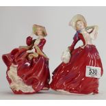 Royal Doulton lady figures Top O The Hill HN1834 and Autumn Breezes HN1934 (2) :