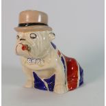 Royal Doulton Seated Bulldog draped with union jack, rare version with Derby Hat, later cigar noted,