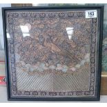 Chinese framed silk: with crane decoration