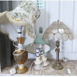 A collection of brass Alabaster and plaster lamps: x4