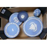 A collection of Wedgwood Jasperware including: small tazza, wall plates ,