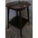 Inlaid Mahogany octagonal table: height 71cm width 51cm