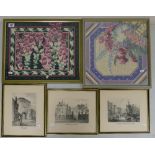 A collection of Richardson Fybus and similar prints: together with two framed needleworks (5)