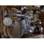 Mixed collection of Silver plated items to include: platters, column candlestick,