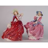 Two Royal Doulton ladies Top o'the Hill HN1849 and Autumn Breezes 1934