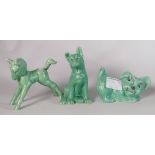 Sylvac Green Art Deco Dog figure 1646, height 8cm, together with other Dog figure 1369, height 12.