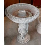 Concrete Large Cherub Design Bird Bath Garden Ornament: height 65cm