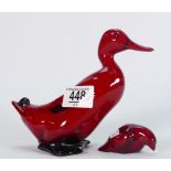 Royal Doulton Flambe Large Drake & Fledgling Chick: height of tallest 16cm(2)