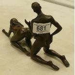 Two erotic 20th Century bronze figures:Height of tallest 14cm