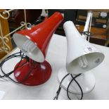 Two Mid Century Anglepoise Table Lamps: in red and white(2)