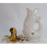 Mid century Art Glass Octopus: together with Wade Gluggle jug(2)