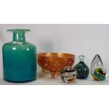 A collection of 20th Century art glass items to include: jars,