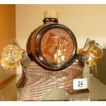 Novelty Mid Century Glass Barrel Shaped Decanter: