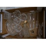 A mixed collection of pressed and cut glass items to include: bowls, decanters,