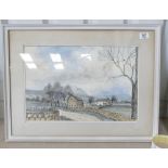 Framed mid century watercolour of landscape scene: