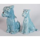Price Kensington Pair of Blue Art Deco Sitting Dog figures: height of tallest 15.5cm.