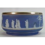 Wedgwood jasper blue fruit bowl: with silver plated rim.