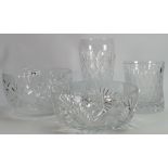 A collection of cut glass crystal items to include: bowls vases,