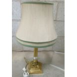 Heavy brass column type table lamp: with shade