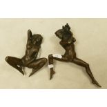 Two 20th century bronze erotic figures: length of longest 19cm