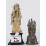20th Century Soft Stone Oriental Figure: together with similar bronzed item(2)