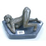 A large erotic 20th century bronze figure: on marble base.