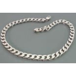 Gentleman's Silver flat chain link necklace:length 50cm x 1cm,81.8 grams.