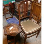 1930 Pokerwork Oak Occasional Table: with Later Bedroom Chair(2):