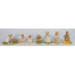 Royal Doulton Brambley Hedge figures: Heading Home, Shrimp, Shell, Basil, Poppy,