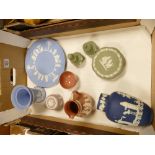 A mixed collection of items to include Wedgwood and Adams multi coloured jasper ware: