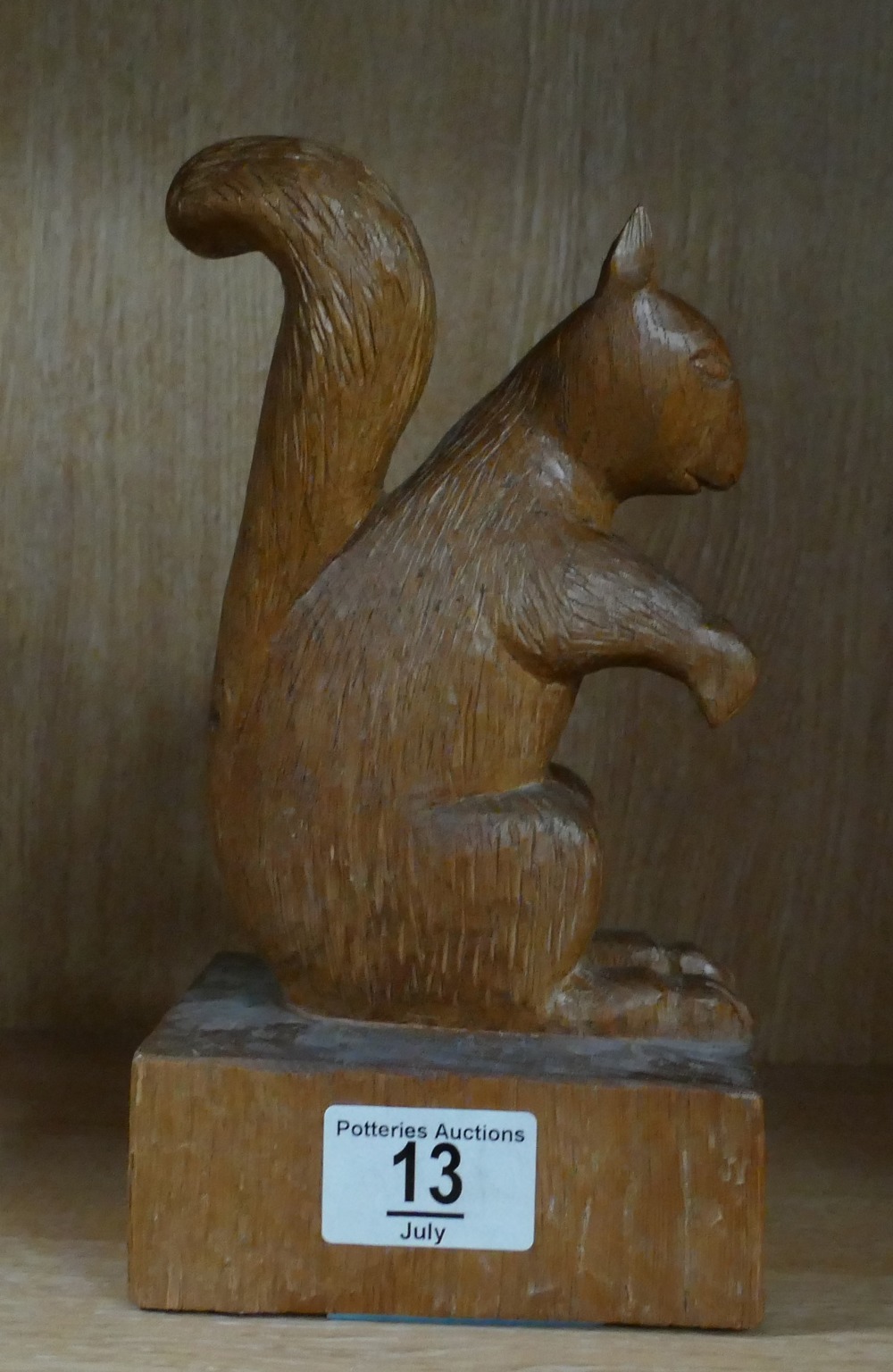 Hand Carved Oak Figure of Squirrel: height 22cm