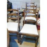 Set of 4 Craved Oak Ladder back dining chairs(4):