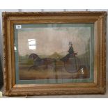 Large gild framed reproduction print: of horse and carriage