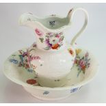 19th Century Floral embossed pottery jug and bowl: height 28cm
