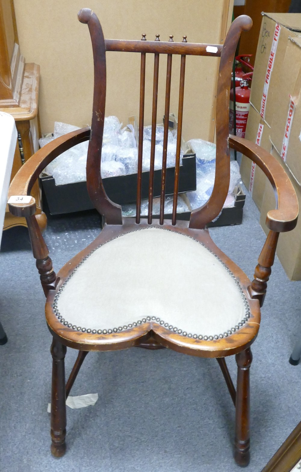 Heart Shaped Edwardian Bedroom Chair: rickety at joints