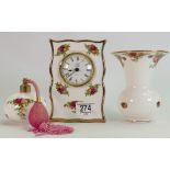 A collection of Royal Albert Old Country Roses pottery: to include mantle clock,