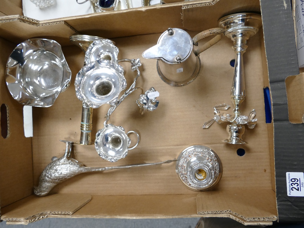 A collection of Silver plated vintage items including: epergne, model of pheasant, candlestick,