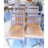 Edwardian set of 8 Oak Dining chairs: spindle backs and upholstered seats(8)