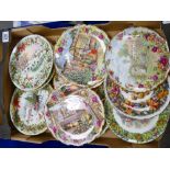 A collection of Royal Albert Old Country Roses pottery:Christmas and commemorative collectors wall