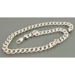 Gentleman's Silver flat chain link necklace:length 50cm x 1cm,95.5 grams.