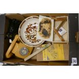 A mixed collection of items to include: cigars, dial telephone, Khand coater set,
