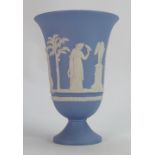 Wedgwood jasper ware blue flared vase: height 19cm
