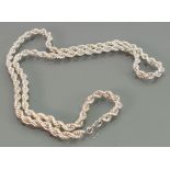 Silver large rope twist gents necklace:length 72cm, 76.4 grams.