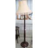 Early 20th Century turned Mahogany standard lamp and shade: