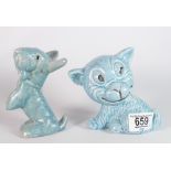 Price Kensington Blue Art Deco Begging Dog figure, height 13cm: together with Cat figure, height 12.