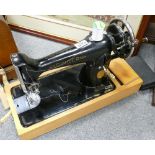 Cased Singer Hand Crank Sewing Machine: